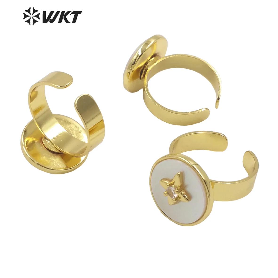 WT-MPR025 WKT Classic Style Natural Shell Rings Round Clover with Zircon Rings Charming Women's Jewelry Gift Accessories