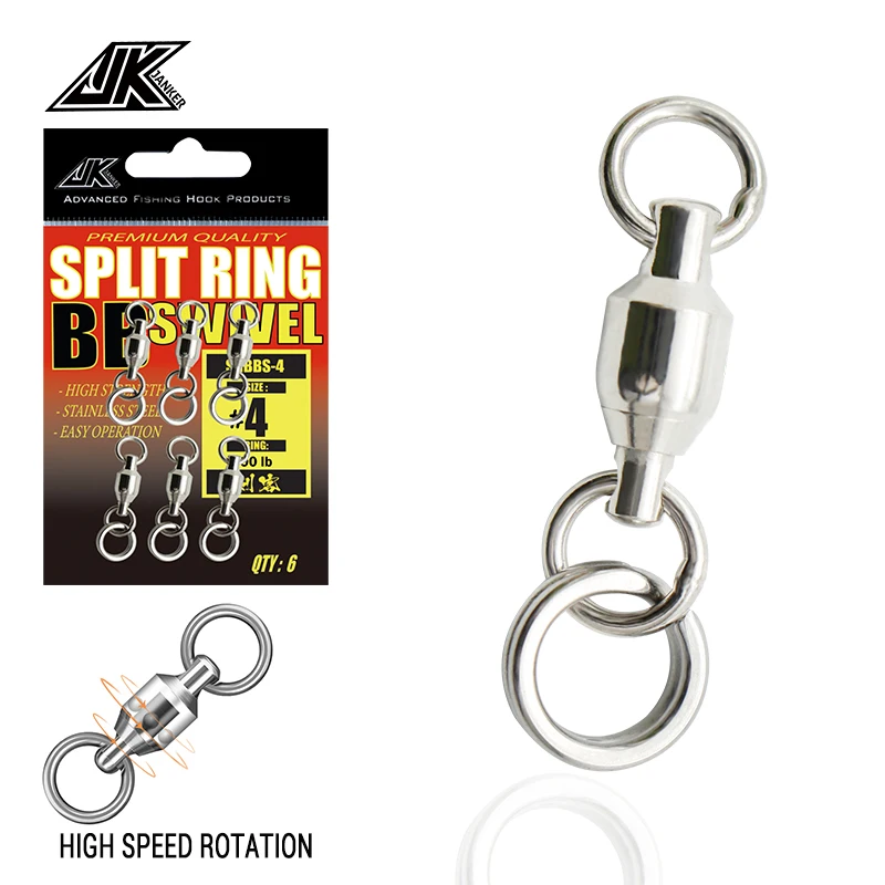 JK 50-200LB Heavy Duty Ball Bearing Barrel Fishing Rolling Swivel Stainless Steel Connector Solid Ring