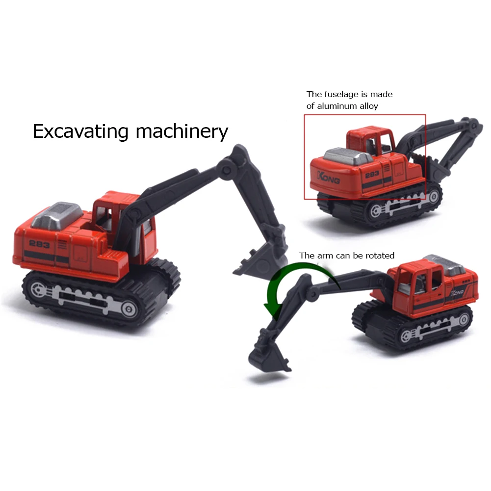 4PCS 1/64 Diecast Alloy Engineering Vehicle Excavator Truck Model Car Collections Classic Educational Toys Children Toys for Boy
