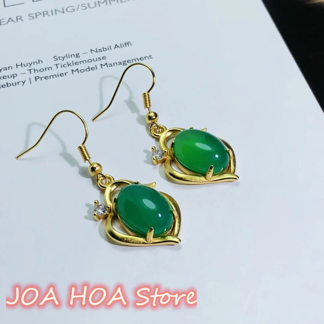 

Noble Earrings Exquisite 925 Silver With Gold Plated Inlay Eardrop Natural Chalcedony Agate Jewelry Perfect Jade Ear Accessories