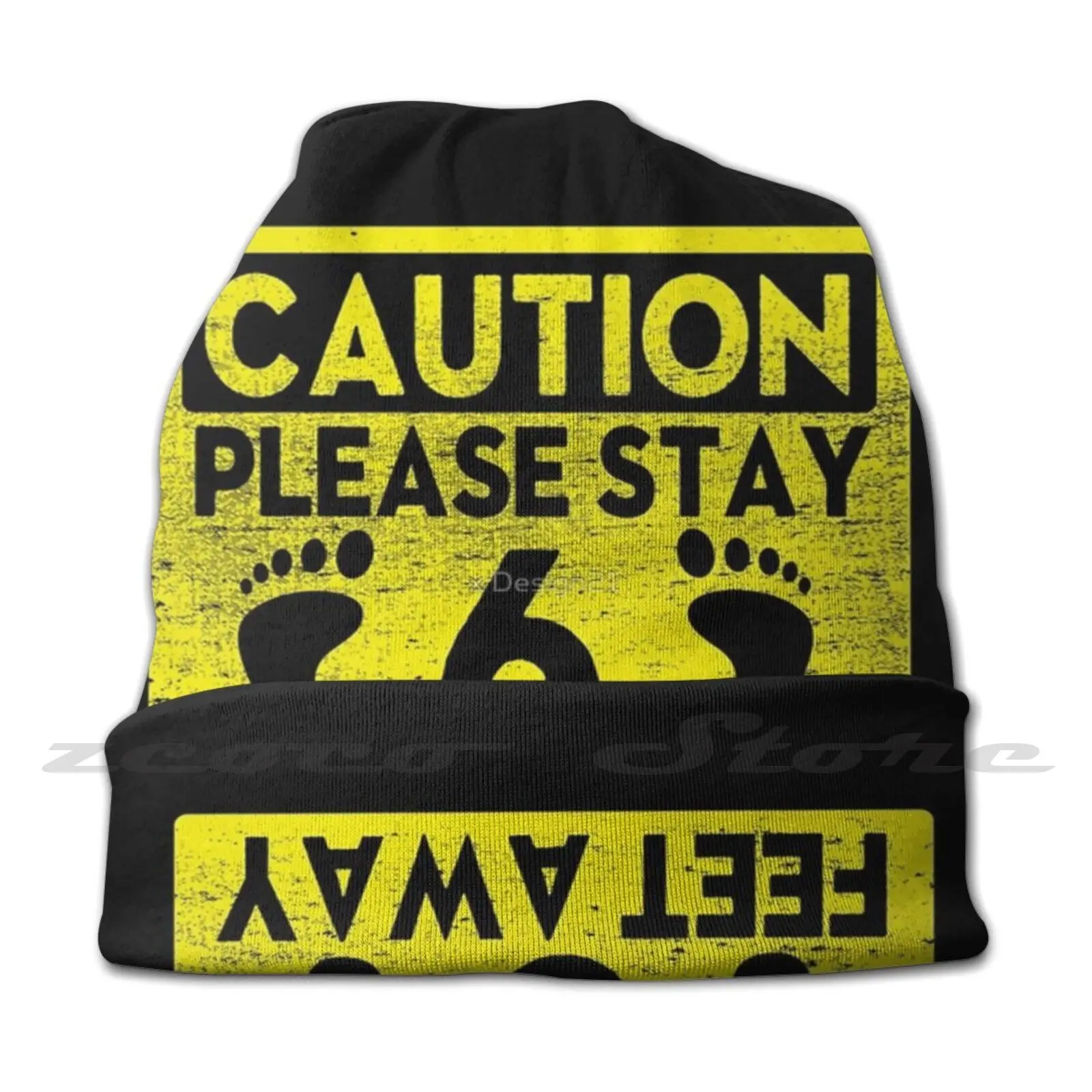 Caution Please Stay 6 Feet Away Personalized Pattern Knit Hats Plus Size Elastic Soft Cap Distancing Keep Distance 2 Meters