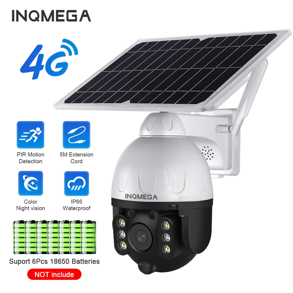 INQMEGA Tuya Smart 4X 1080P Solar Ptz Camera 4G SIM Outdoor Security Wireless CCTV  Waterproof Color Night Solar IP Camera