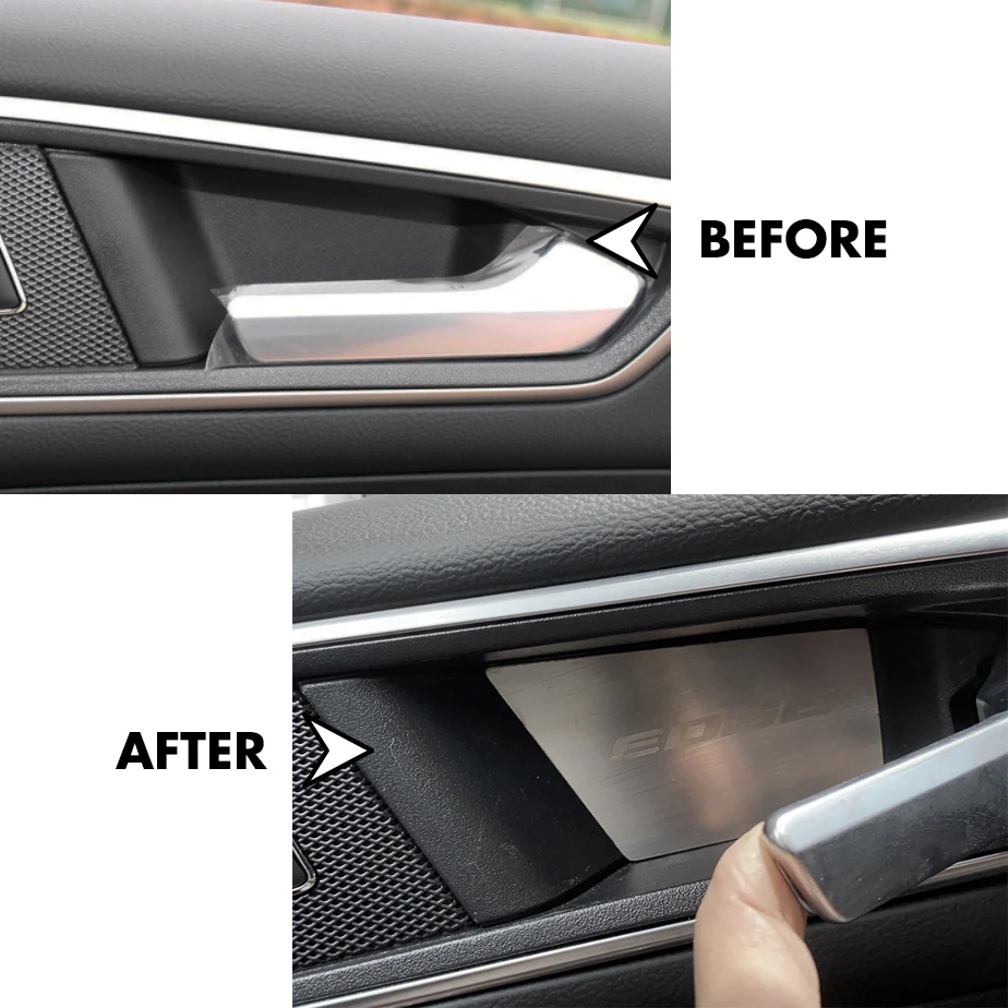 4pcs Metal Black Interior Door Handle Trim Cover Stickers For Ford Edge 2016 2017 2018 2019 2020 2021 Car Accessories