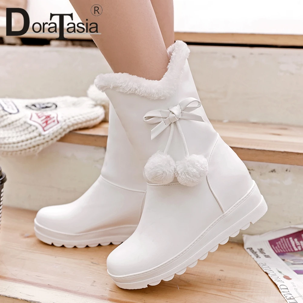 DORATASIA stivali da neve invernali da donna nuovi stivali di peluche in pelliccia calda dolce piattaforma da donna altezza crescente scarpe da