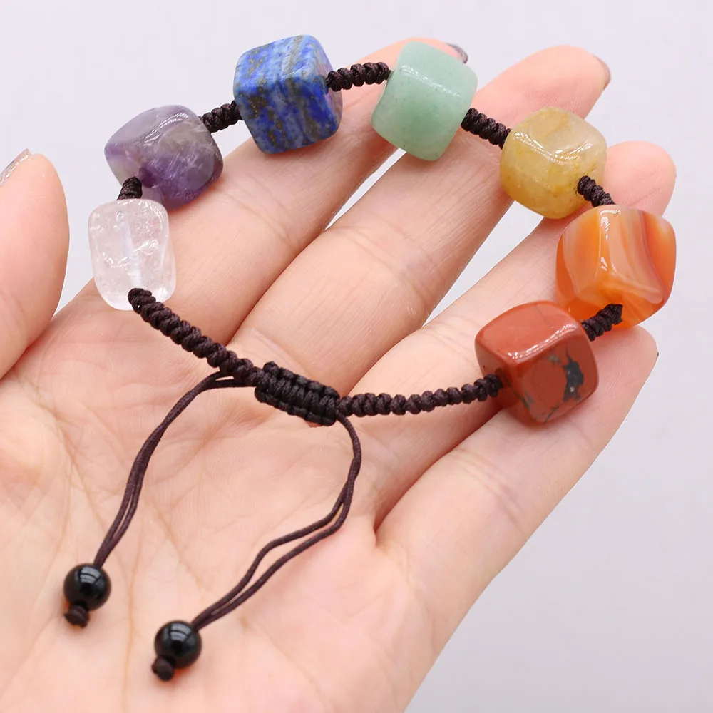 

New Natural 7 Chakra Reiki Heal Square Stone Women Girl Semi-precious Stones Bracelets Birthday Party Gifts Size 12x12mm