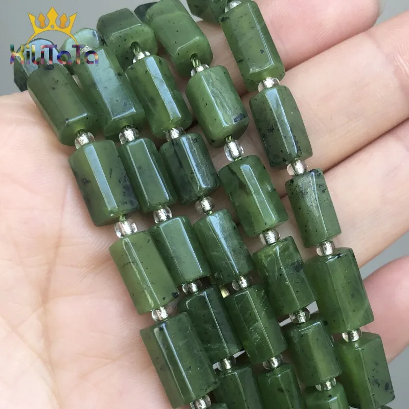 

Natural Faceted Green Canadian Jades Stone Beads Cylinder Spacer Beads For Jewelry DIY Making Bracelet Charms Accessories 7.5''