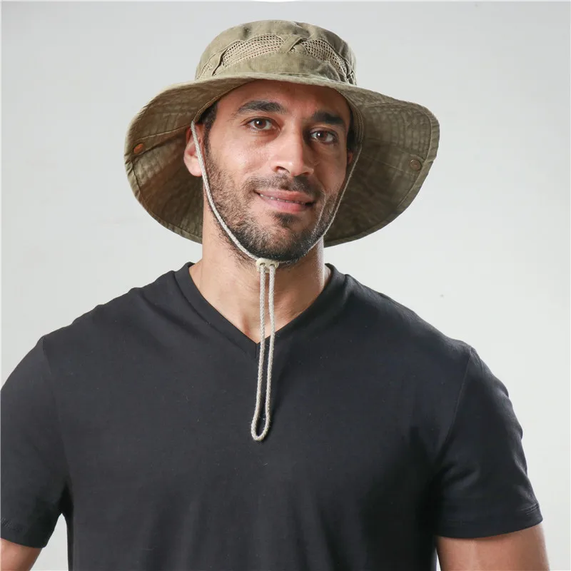 CAMOLAND Cotton Bucket Hat For Women Men Breathable Mesh Sun Hats Outdoor UV Protection Fishing Hat Male Casual Hiking Caps