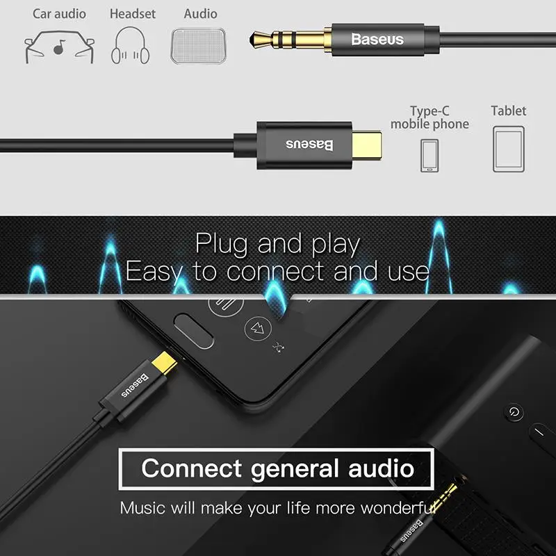 Baseus Type-C Audio Cable For Samsung S8 Nexus 6P/5X Male USB Type C To Male 3.5mm Jack Earphone Speaker Audio Cable Adapter