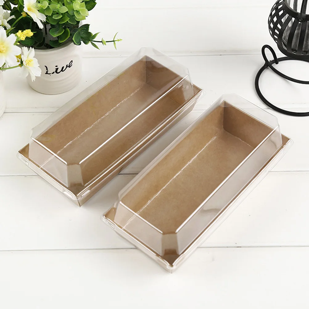 

15.5x8.5x6.5cm Rectangular Kraft Paper Box With Plastic Clear Lid Sandwich Wrapping Box Cake Bread Snack Packing Box 100pcs/lot