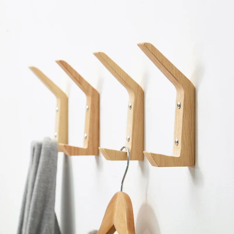 Simple Rubber Wooden Coat Hook, Wall Decoration, Hanging Household Clothes Hook, Japanese Style