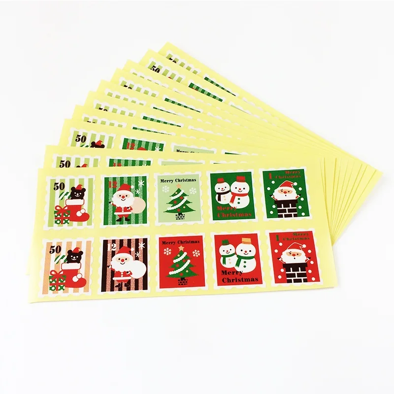 100pcs/lot Colored Christmas Stamp design Kraft Seal Sticker Kraft Paper Material stick DIY Multifunction gift sticker