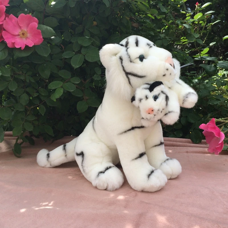 simulation mother and child tiger animal plush toy cute white tiger baby tiger doll zodiac for baby child gift deco 30cm DY50813