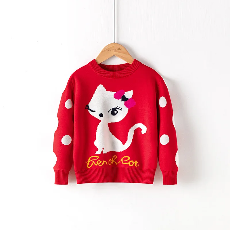 Girls Sweater 2022 Winter Autumn Children Clothing Baby Girl Knitwear Pullover Knitted Sweater Kids Cartoon Print Warm Sweaters