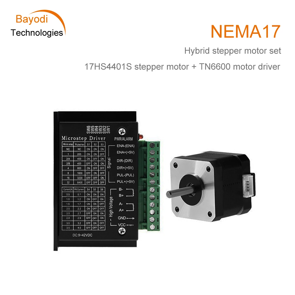 

NEMA17 42 Stepper Motor Drive Kit 17HS4401S 0.4N.M 1.8° 1.5A Stepper Motor +TB6600 Motor Driver 4A For 3D Printer CNC Kit