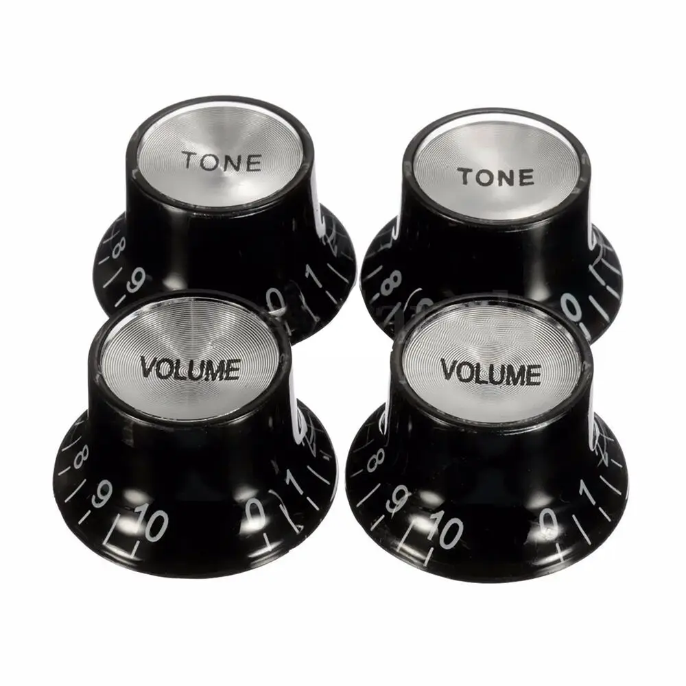 4pcs Guitar Top Hat Speed Control Knobs 2 Volumes & 2 Tones Silver  Bell for LP SG Guitar