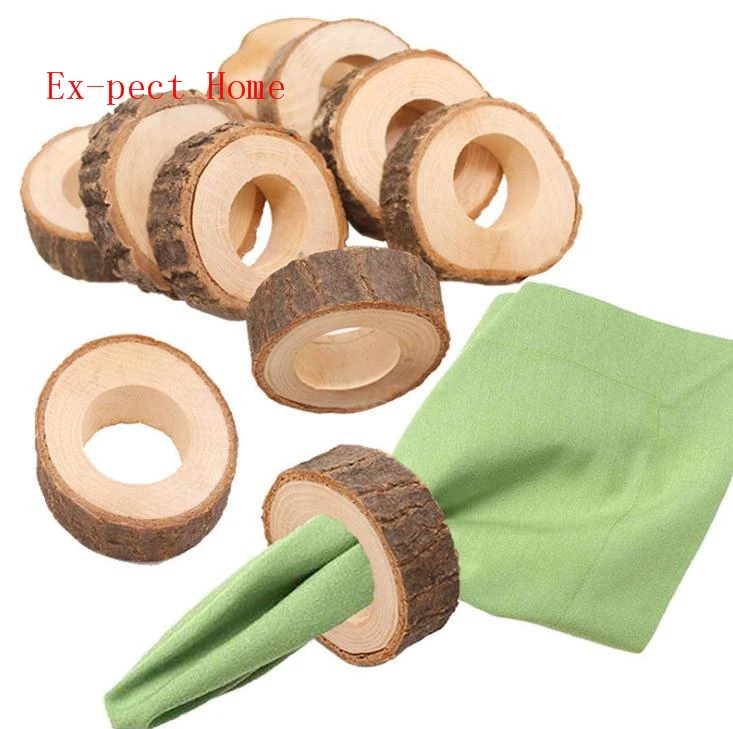 

Natural Creative Wooden Unfinished Circle Wood Pendants Napkin Ring for Craft Making Hotel Table DIY Projects Wedding