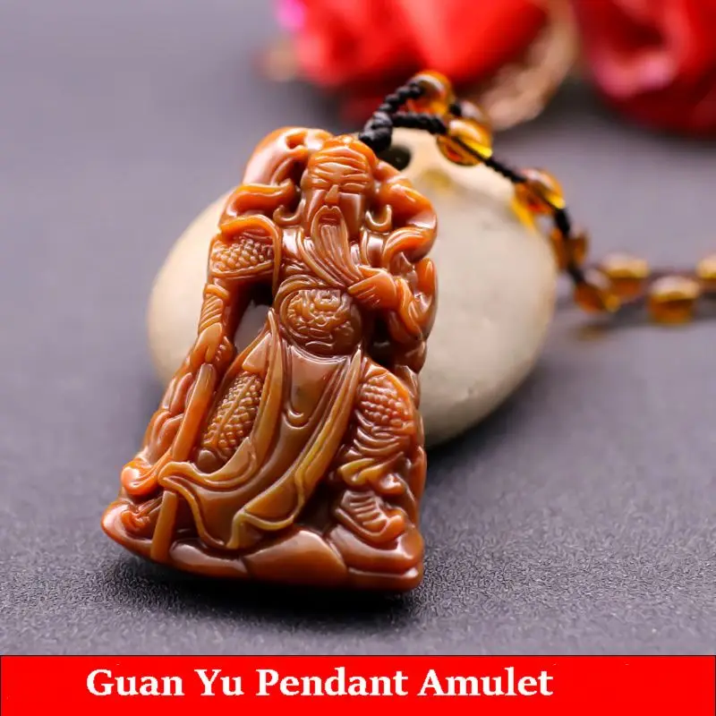 

Nature Huang Long Jade Guan Yu Pendant Bring fortune God Amulet Lucky Hanging with certificate