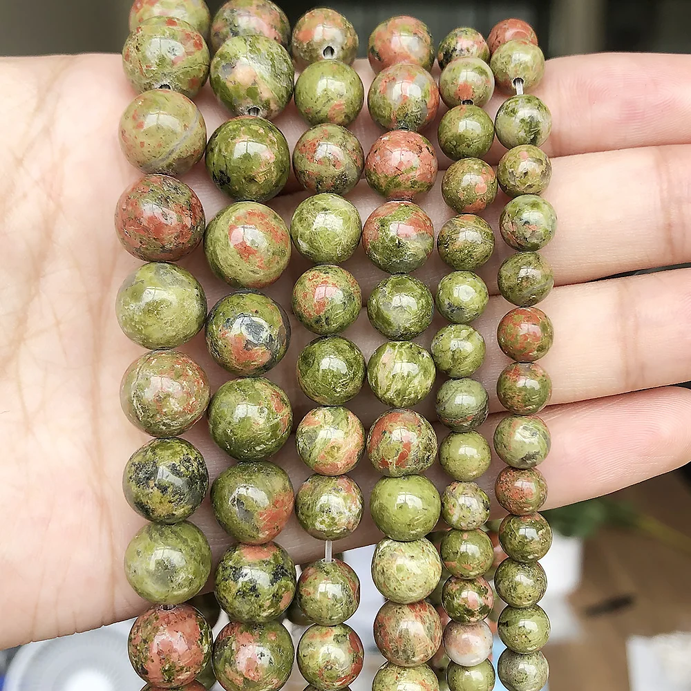 wholesale Natural Unakite Stone Round Loose Beads For Jewelry Making 15.5 inches Pick Size  4/6/8/10/12/14mm F00075