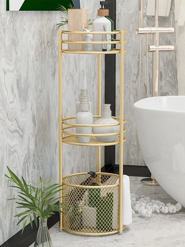 Nordic 3 Layer Golden Metal Bathroom Storage Basket Floor Multi-layer Multi-function Basket Shelf полка напольная в ванну