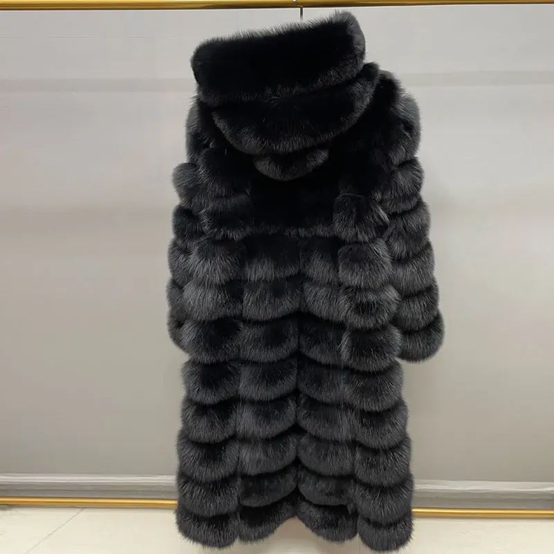 Winter Women Real Fox Fur Coat Thick Warm Full Sleeves Hooded High Quality Natural Fur Fashion Overcoat Customizable Size