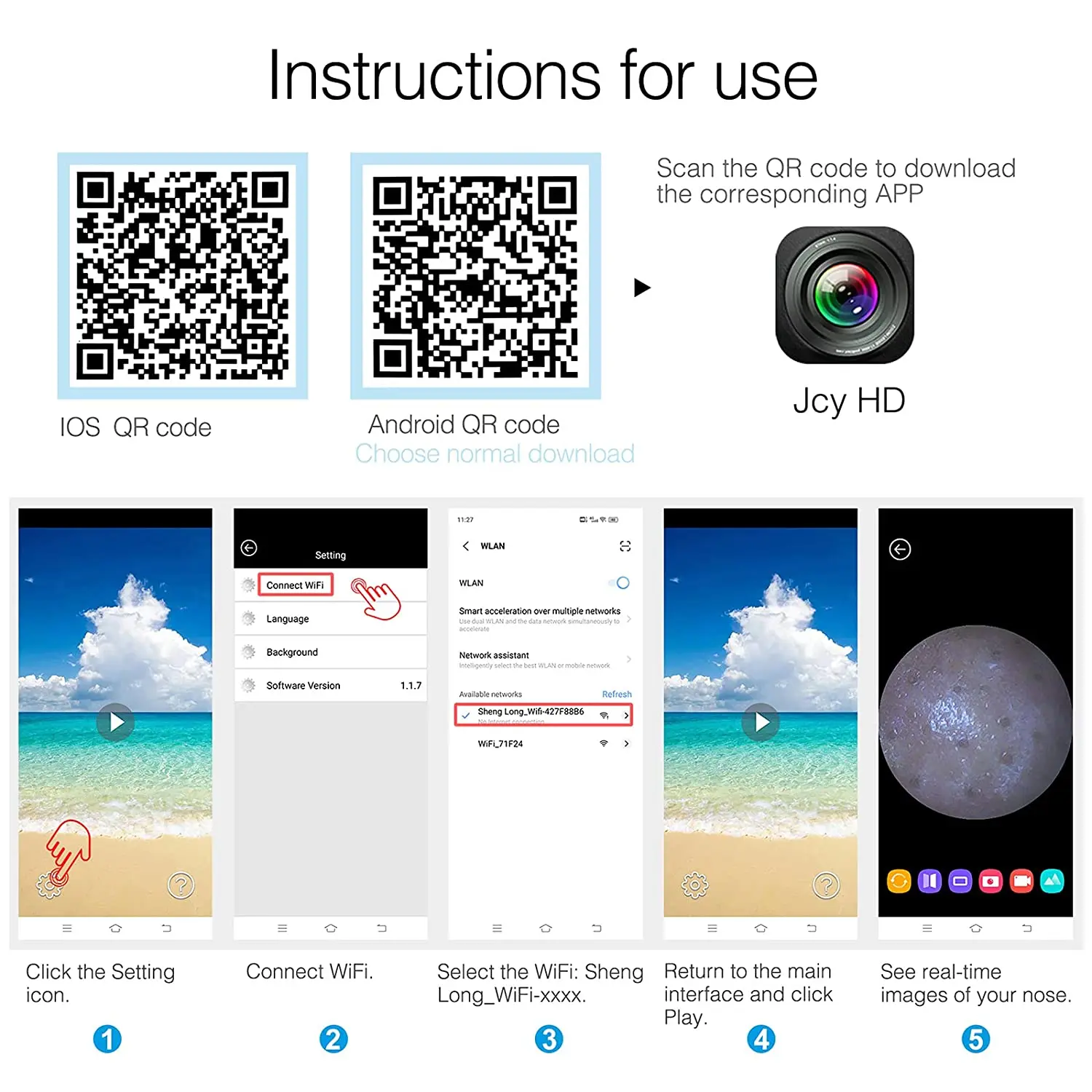 블랙헤드 제거제 모공 진공(카메라 포함) - 업그레이드된 얼굴 모공 클렌저 Wifi 실시간 비주얼(조절 가능한 흡입 3개 및 프로브 5개 포함)