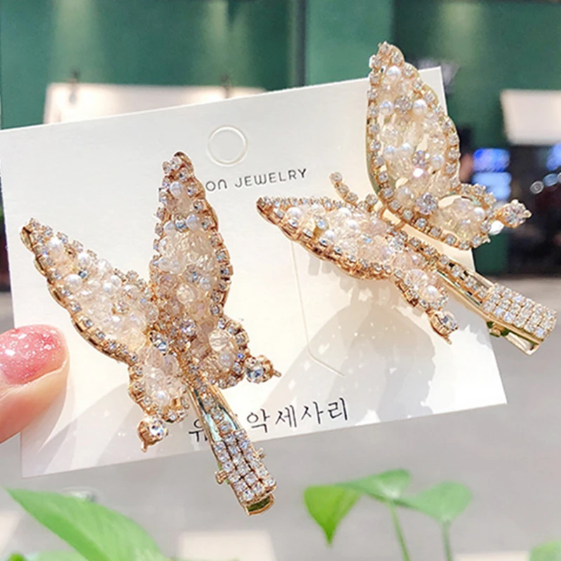 3-Color Sweet Butterfly Hairpin Alloy Rhinestone Hair Clip Accessories Handmade Headwear Crystal Hairgrips Women Girl Barrette