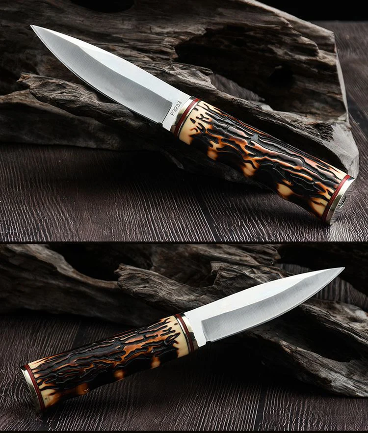 Outdoor knife Free shipping kitchen knife Camping Hunting Tactical Survival Knife Fixed Blade sheep antlers Handle Sharp Edge