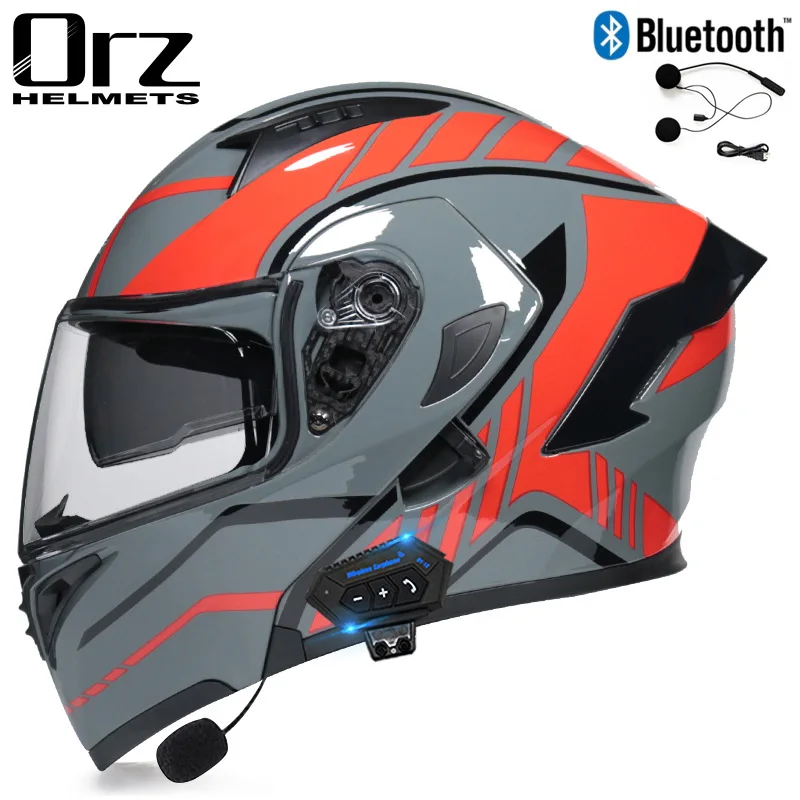 Racing Safe Bluetooth Motorcycle Helmet Modular Dual Lens Motorcycle Helmet Flip Up Casco Capacete Casque Moto Men Women DOT