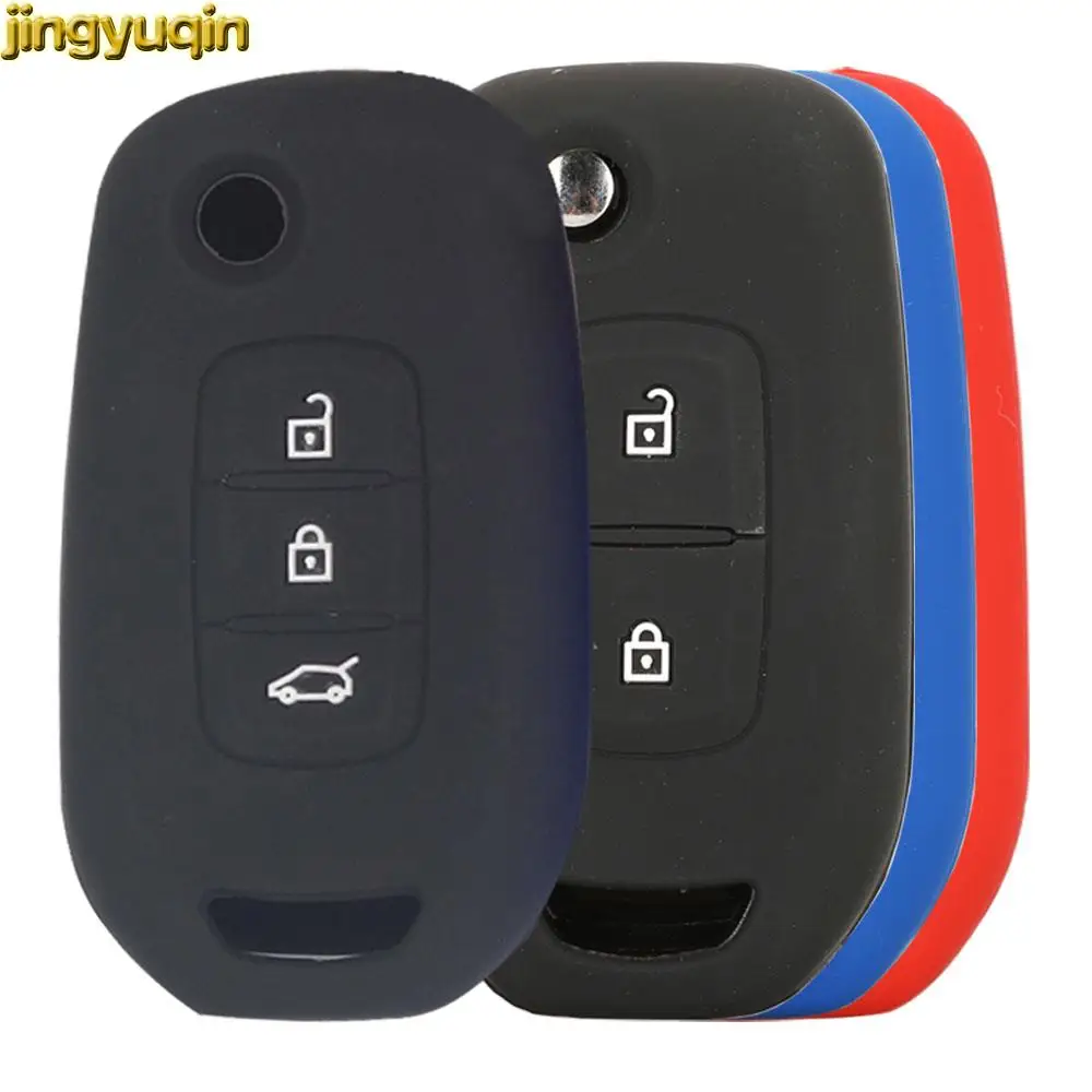 

Jingyuqin Silicone Car Key Cover Case For Renault Clio Captur Kangoo Kadjar Koleos Megane Modus Kwid Dacia Logan Duster 2/3/4BTN