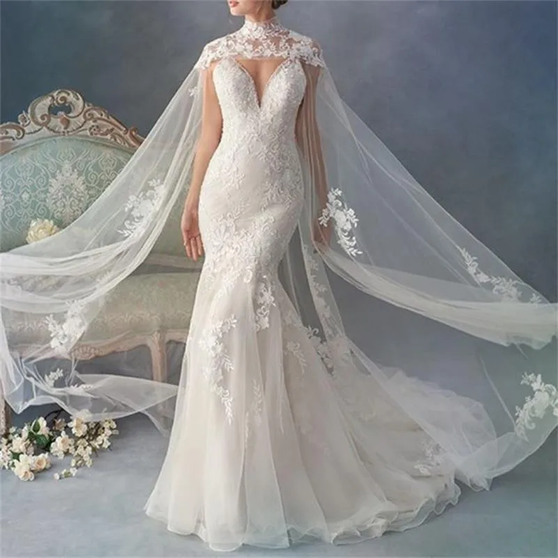 New Bridal Wraps Custom Made Lace Applique Wedding Cape Shawls White and Ivory Bridal Jacket