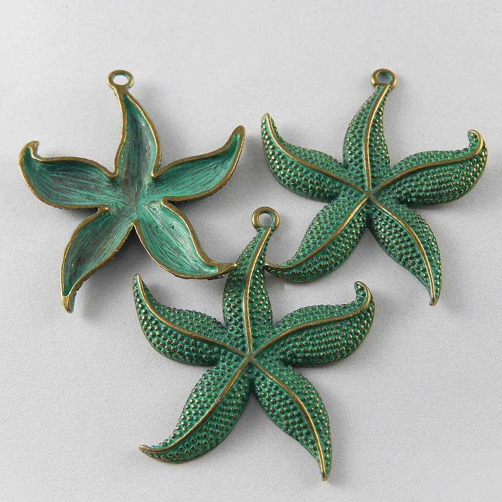 5PCS Star Pendat Patina Verdigry Patina Brass Starfish Charms Pendants For Jewelry Finding Making Necklace Accessory  48*43*3m