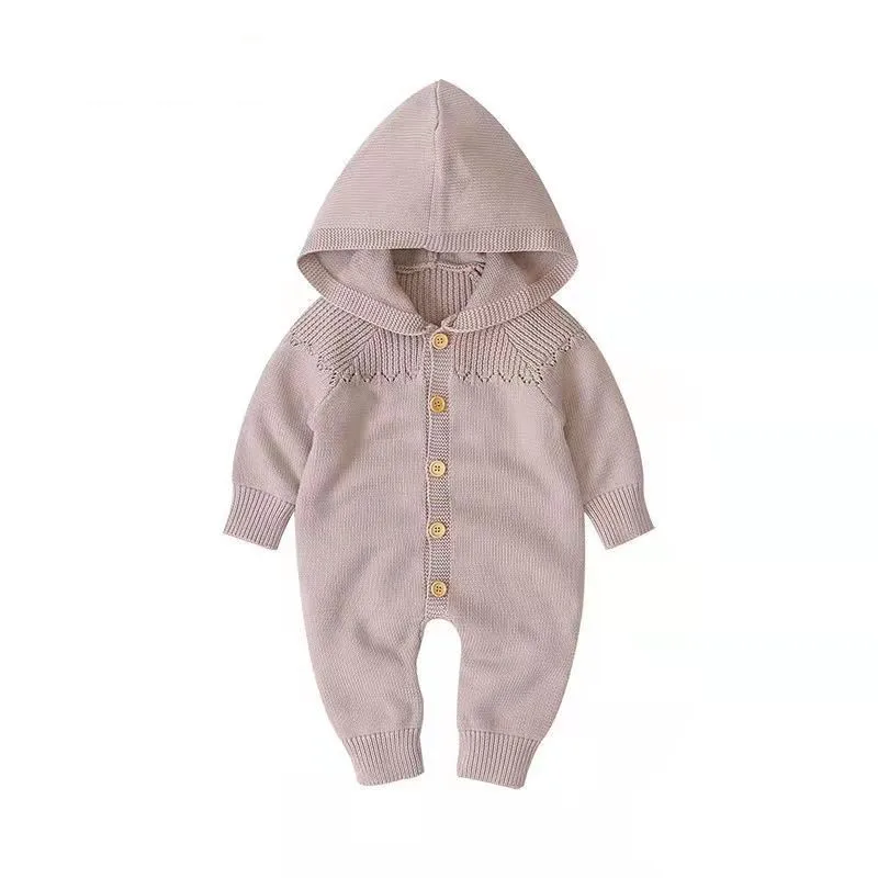 

Girls Boys Clothes Baby Hooded Jumpsuit Winter Knitting Sweater Kids Long Sleeve Romper Climb 1-2 Yeas