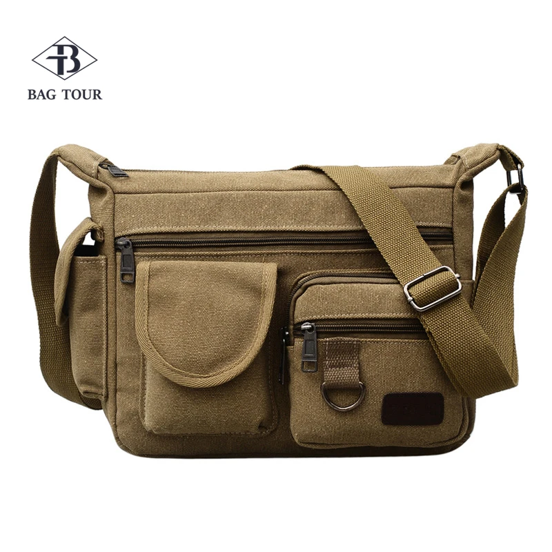 Canvas Shoulder Bags for Men Solid Colors Messenger Bags Strong Fabric Bags Vintage Style Crossbody Bags 2020 Multiple Pockets