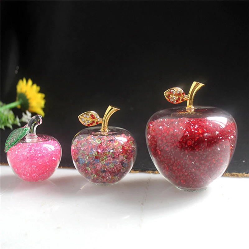 Amazing Love Gifts Hollow Glass Apple Fullfill with Color Crystal Rhinestone Figurines Home Decoration Accessories