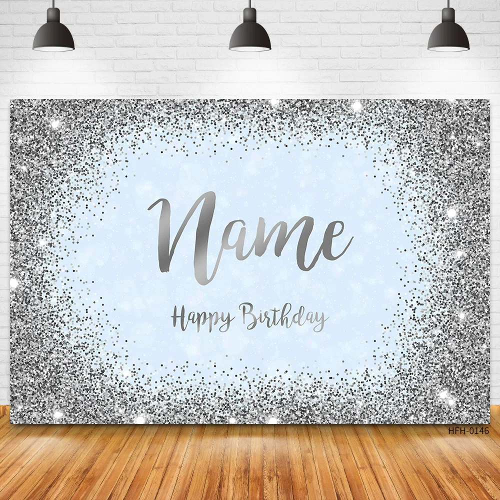 Custom Name Age Glitter Silver Black Backdrops Birthday Party Gold Dots Banner Photo Studio Backgrounds Happy Sweet Photocall