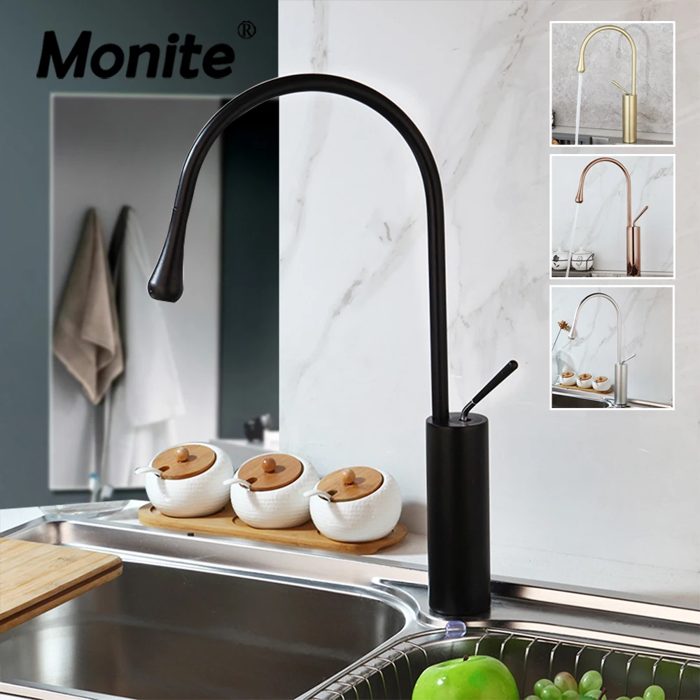 

Monite Brushed Golden Bathroom Faucet Solid Brass Counter Top Nordic Style Modern Rose Golden & Black Wash Sink Mixer Tap Faucet