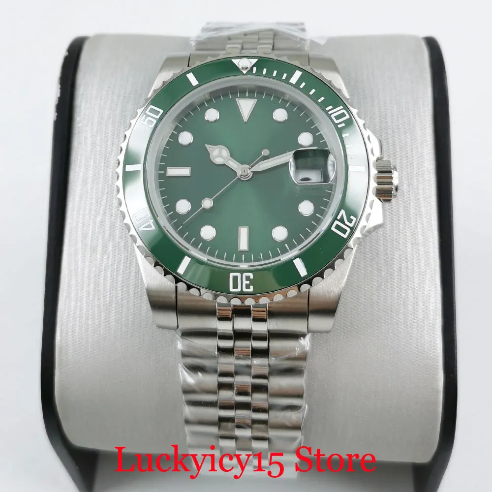 Men Watch NH35 24 Jewels MIYOTA 8215 PT5000 Green Sterile Dial SUB Case Screw Down Crown Jubilee Bracelet Date Looking Glass