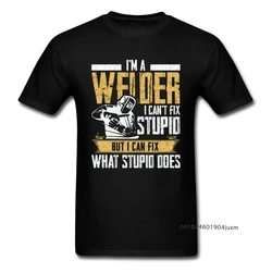 Slogan Tshirt For Men Black T Shirts Welder Can't Fix Stupid But What Stupid Does Custom Fitness T-shirts Programmer Streetwear