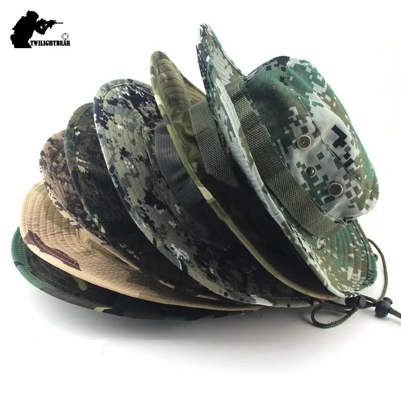 Outdoor Camo Boonie Hat Men Women Airsoft High Quality Cotton Cap Bucket Hats Hunting Fishing Cap MF054