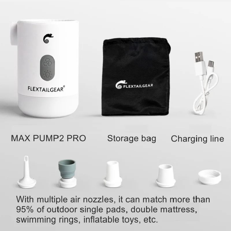 Flextail Max Pump 2 Pro 4-in-1 Portable Mini Air Pump Electric Inflator USB Charging Sleeping Pad Camping Mattress Packraft