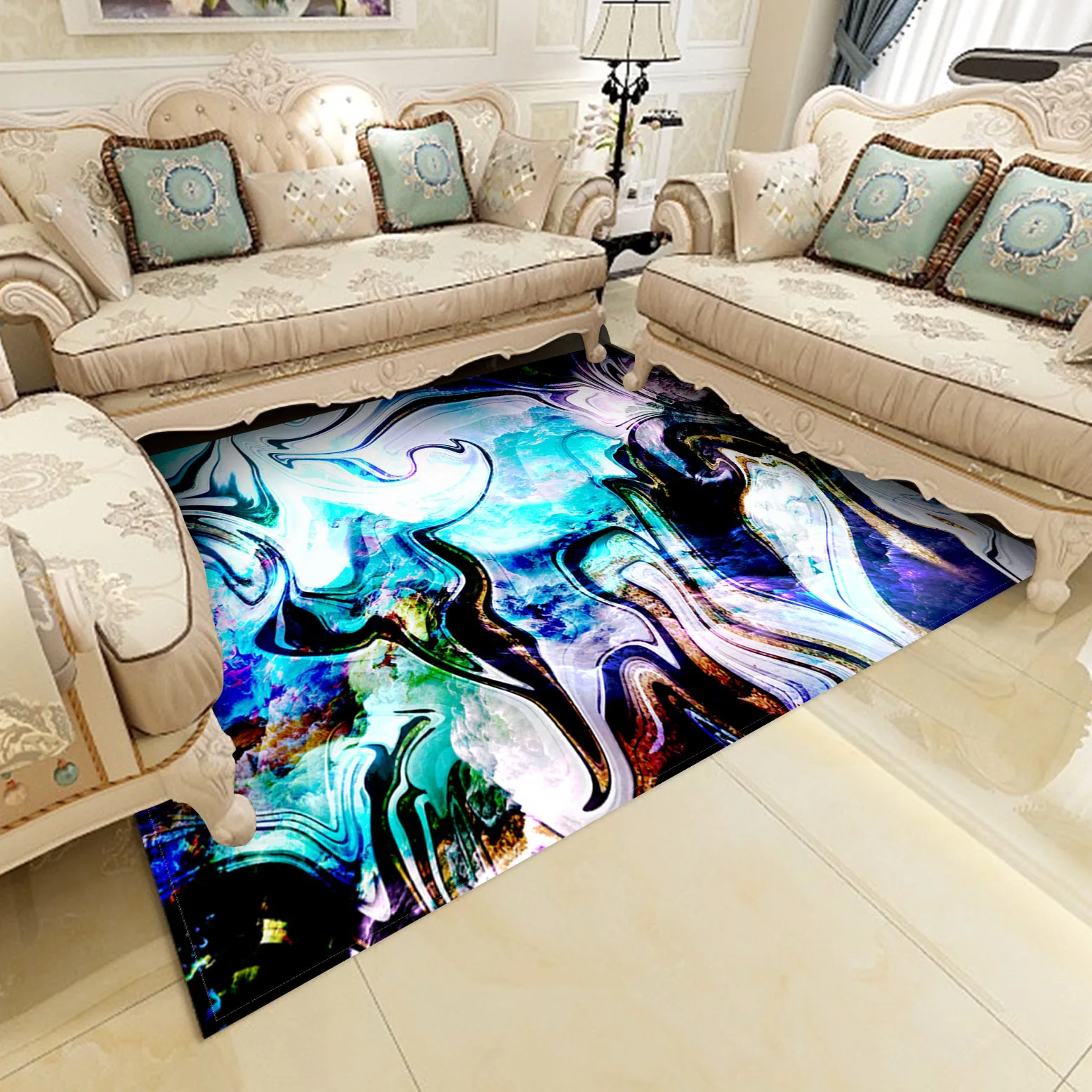 Modern Abstract Art Area Rugs Large Anti Slip Kitchen Floor Mat Home Living Room Bedroom Carpet Decor Doormat Ink Halo Dyeing