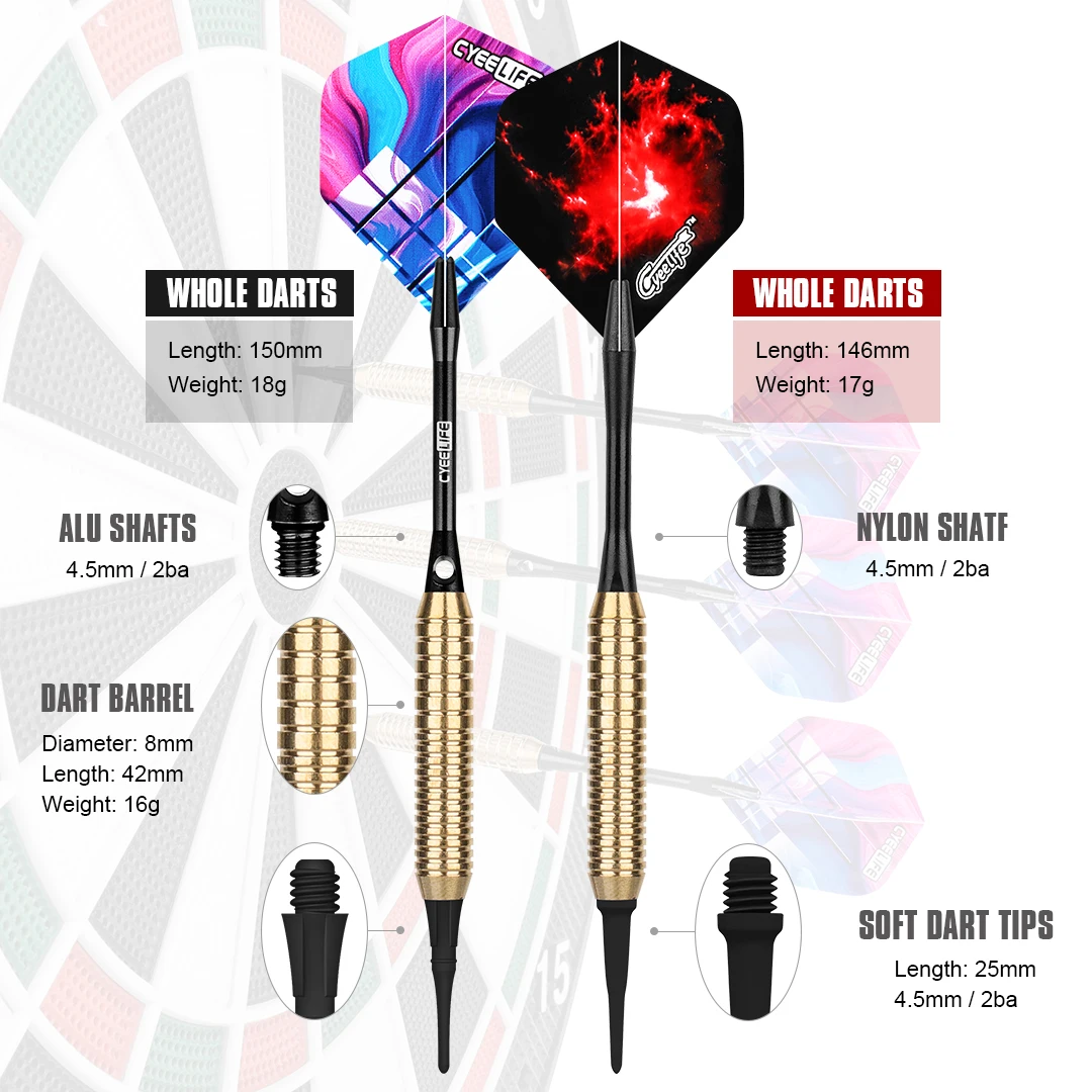 CyeeLife 18g soft darts Aluminium shafts with Rubber Rings Dart holder carrying case family bar Entertainment Games 3 Colors