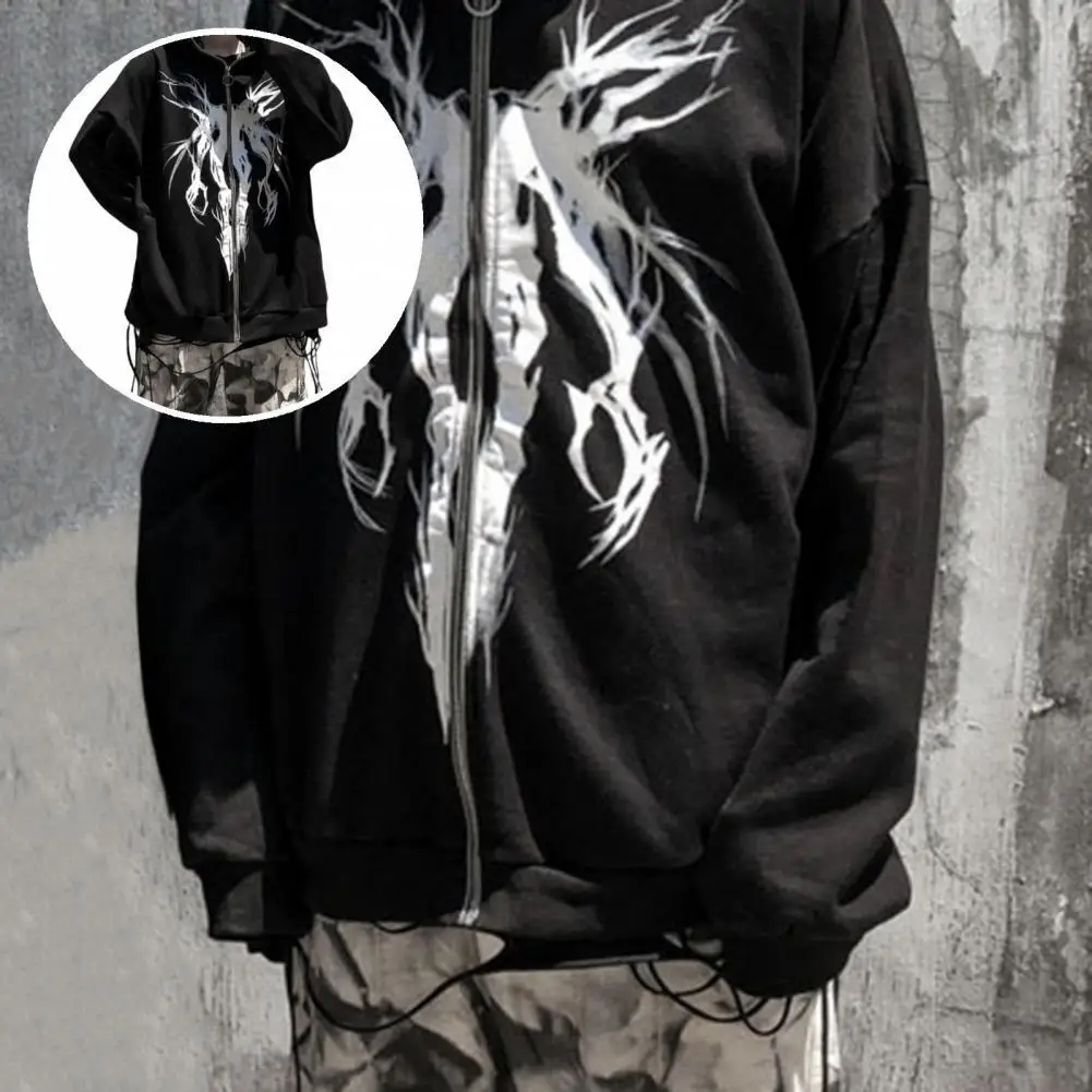 Elastic Cuff  Fabulous Long Sleeve Print Zipper Sweatshirt Coat Oversized Men Sweatshirt Graphic Print   for Spring