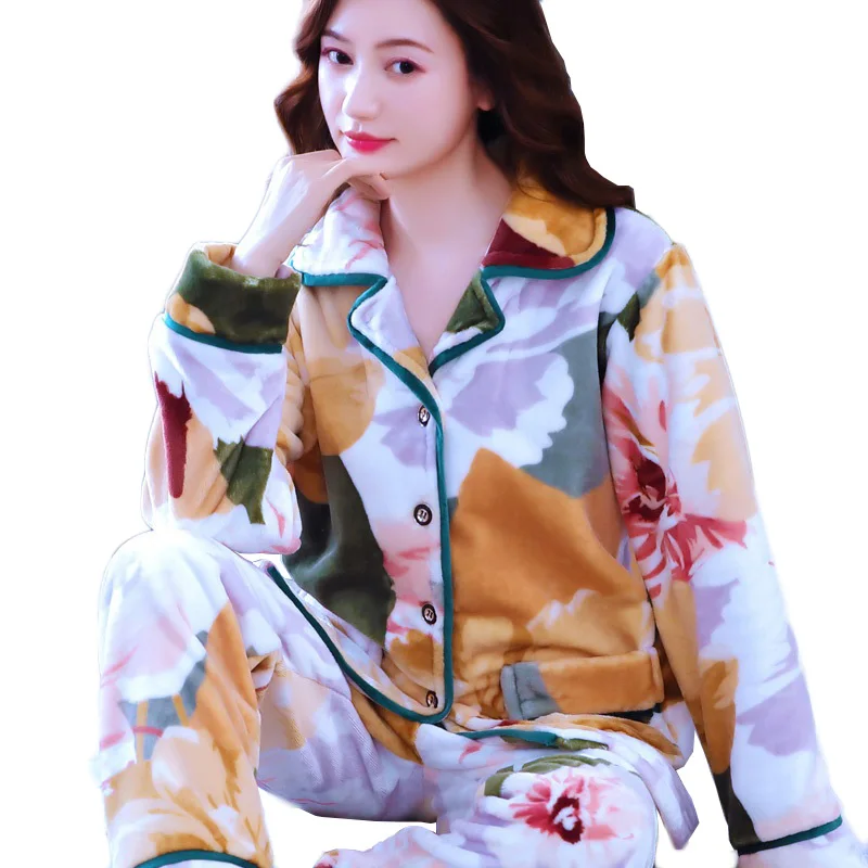 Trending Products Home Clothes For Women Pajamas Coral Fleece Print Nightgow Set Lady Autumn 2 Piece Set Female Free Shipping289