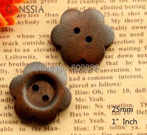 20 pcs/lot size:25mm Wooden Buttons Round Button Flower for DIY Handwork Garment Dress Sewing Crafts (kk-694)