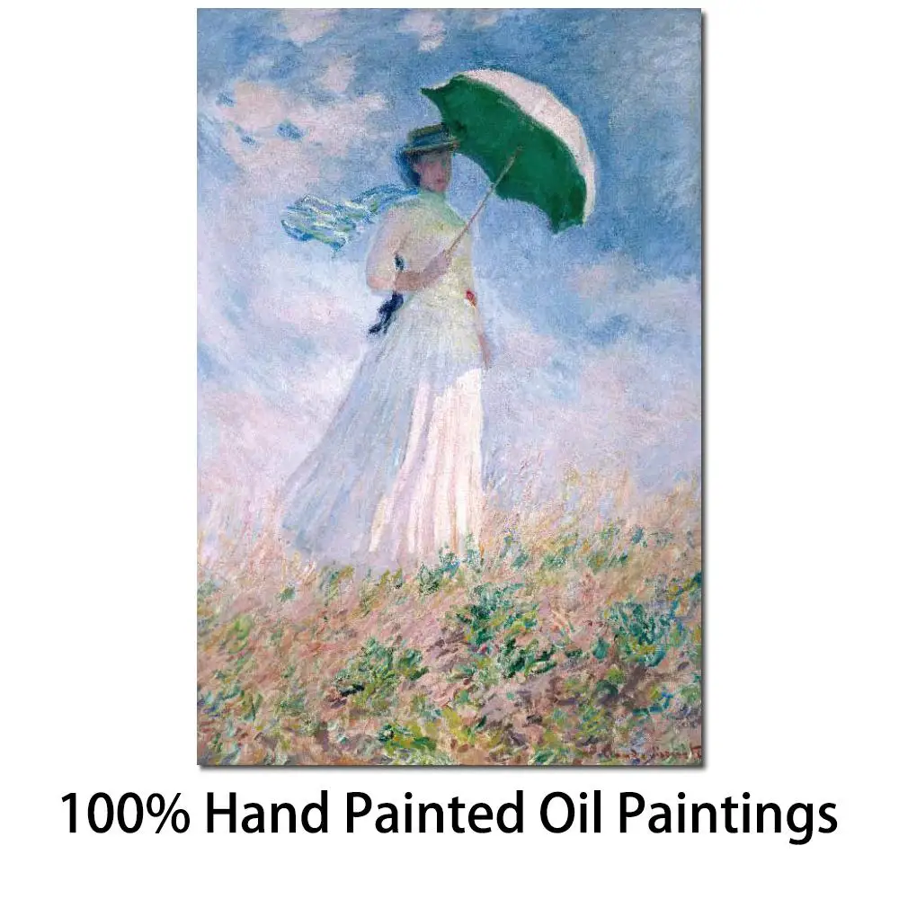 

Hand Painted Claude Monet Oil Paintings Garden Landscape Woman With A Parasol Facing Right Modern Canvas Artwork Unique Gift