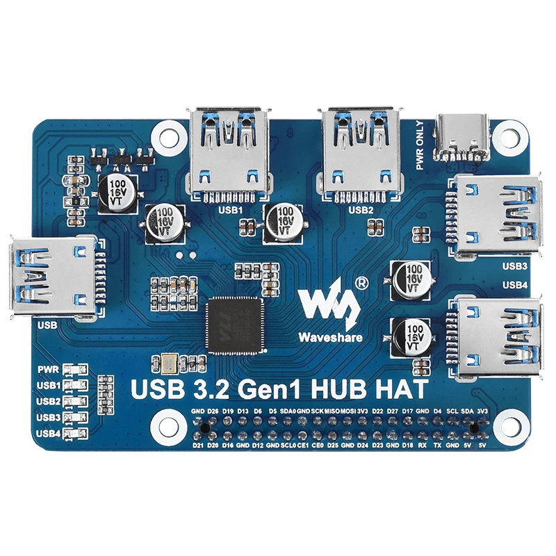 Raspberry Pi USB Hub Hat USB Expansion Board 4 x USB Port 3.2 GEN1 Ports Driver-Free Hat for Raspberry Pi 4 Model B 3B+ 3B