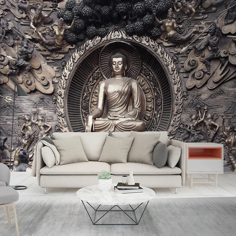 Custom 3D Stereoscopic Relief Buddha Statue Photo Background Decor Art Wallpaper For Living Room Decoration Papier Peint Mural