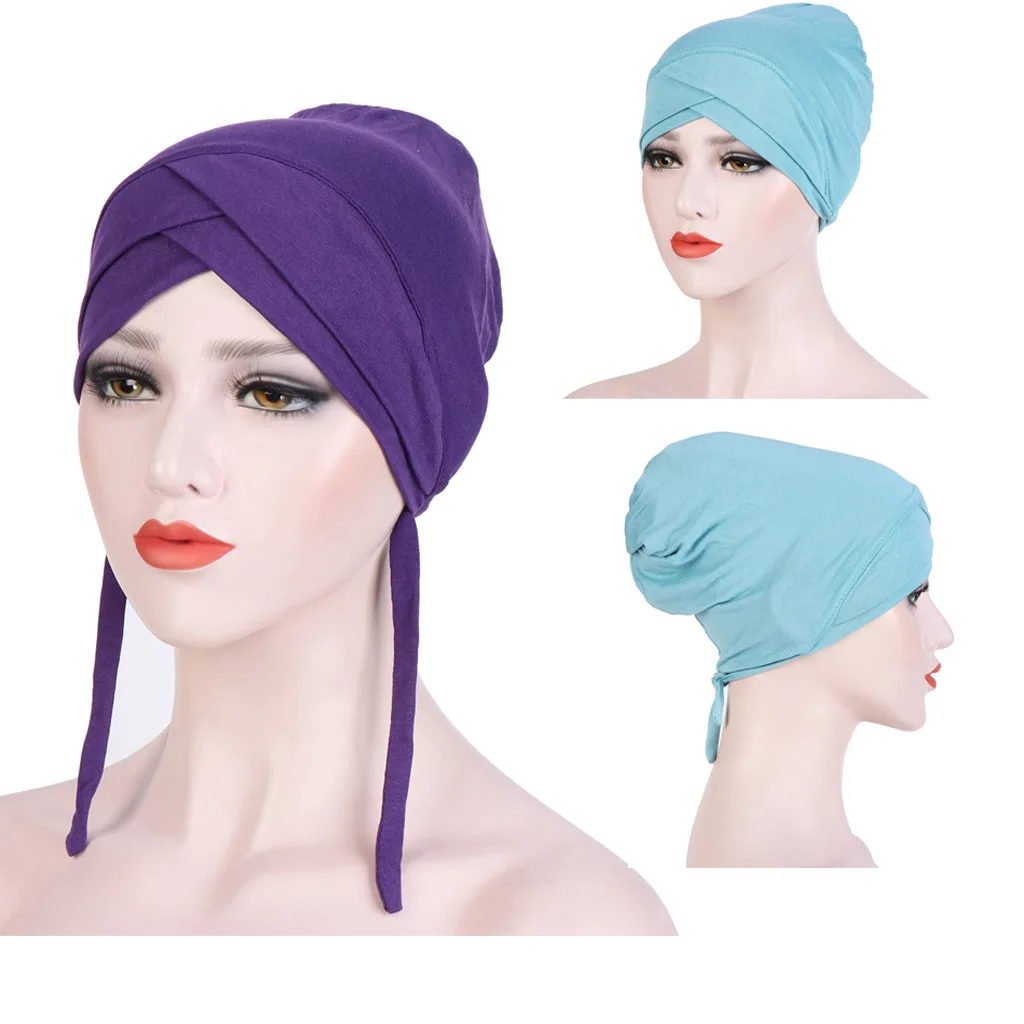 

Forehead Cross Plain Bandage Underscarf Cap Muslim Women Soft Cotton Bonnet Under Cap Stretchy Inner Hijab Turban Head Wear Hats