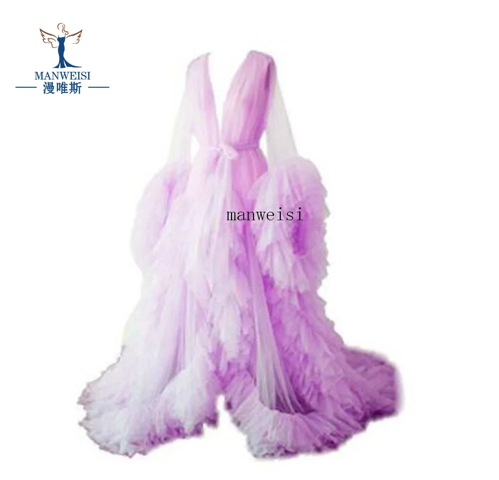 Real Images Maternity Robes Wedding Shawl Pregnant Women Sexy Tulle Bathrobe Dresses Photo Shoot Party Fluffy Baby Shower Gowns